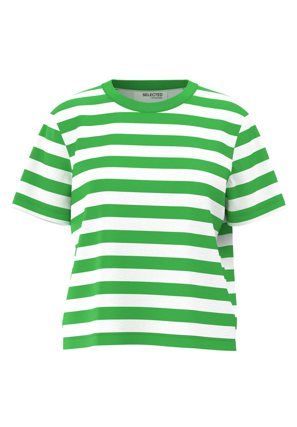 Selected Femme Essential Green Stripe Boxy Tee
