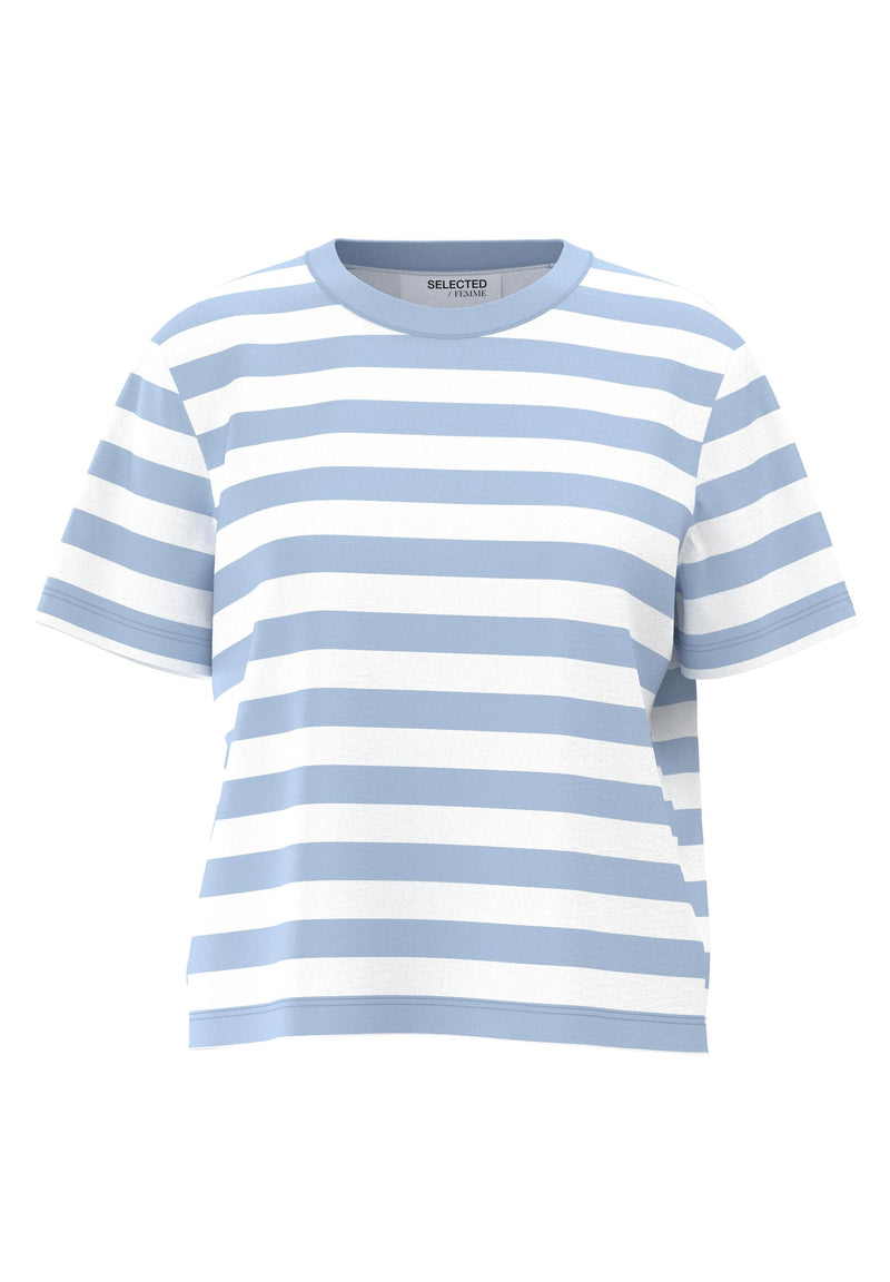 Selected Femme Essential Blue Stripe Boxy Tee