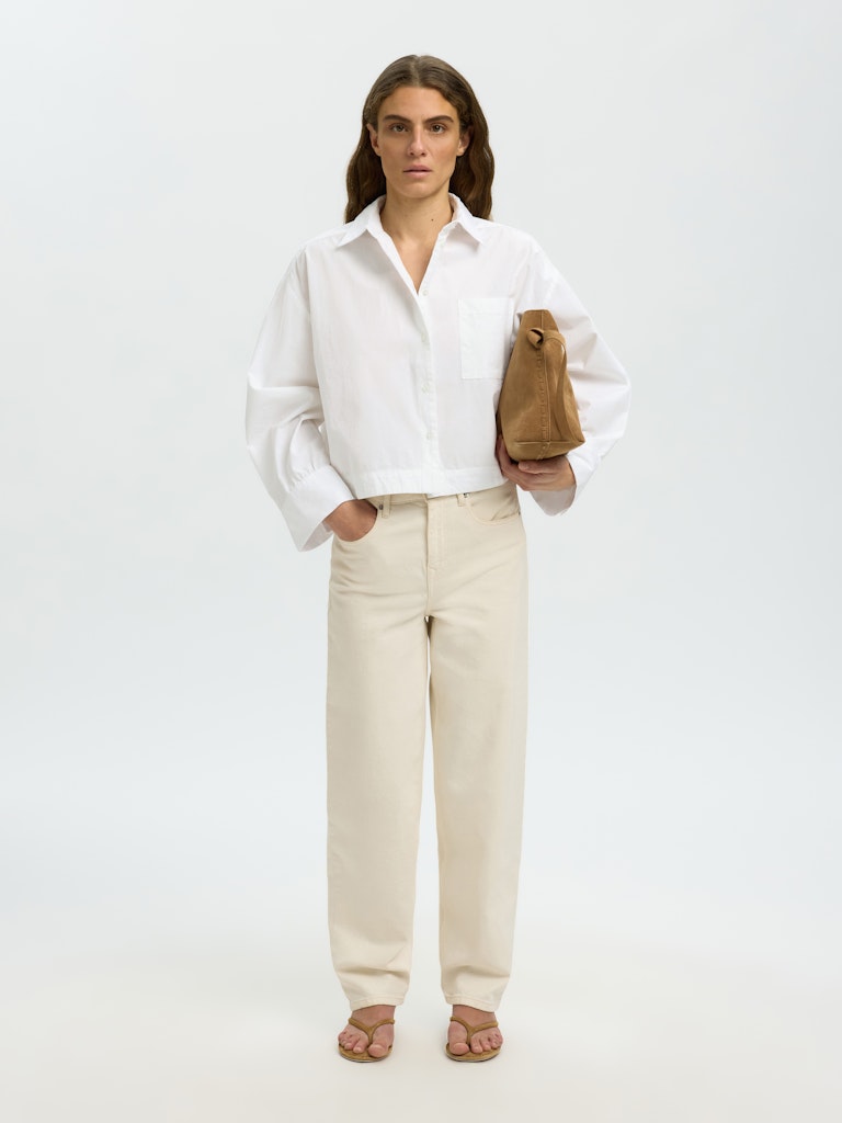 Selected Astha White Cropped Boxy Shirt