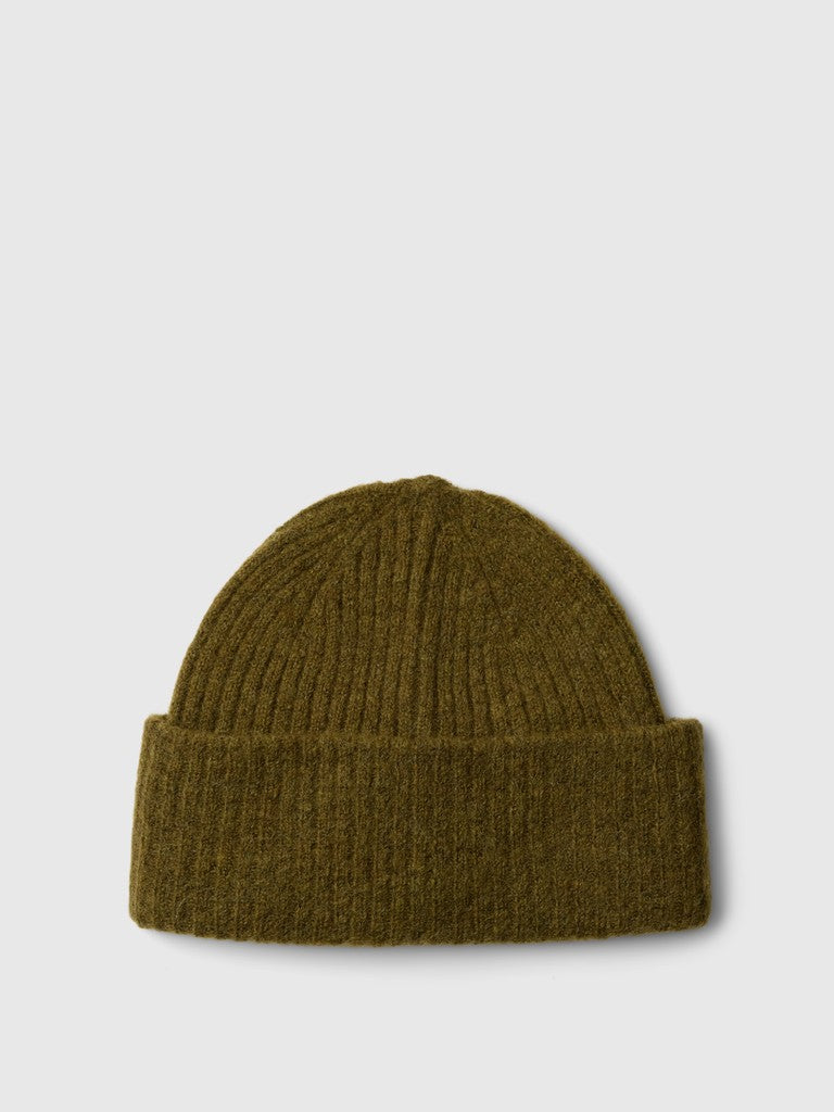 Selected Lulu Ribbed Fir Green Beanie