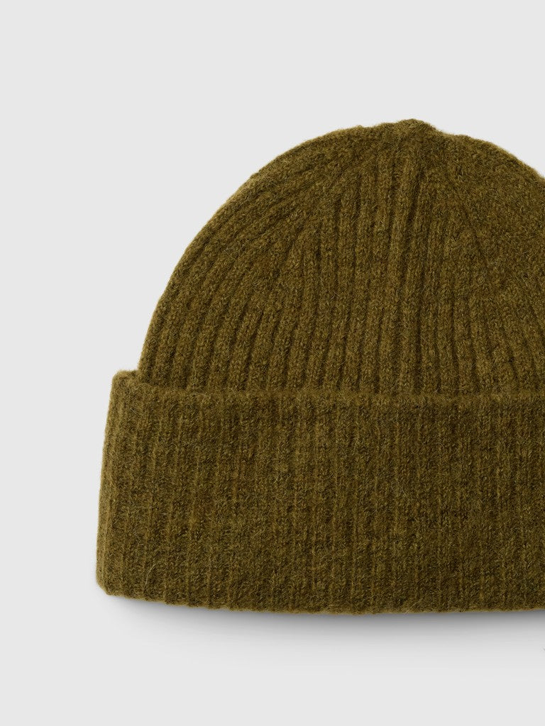 Selected Lulu Ribbed Fir Green Beanie