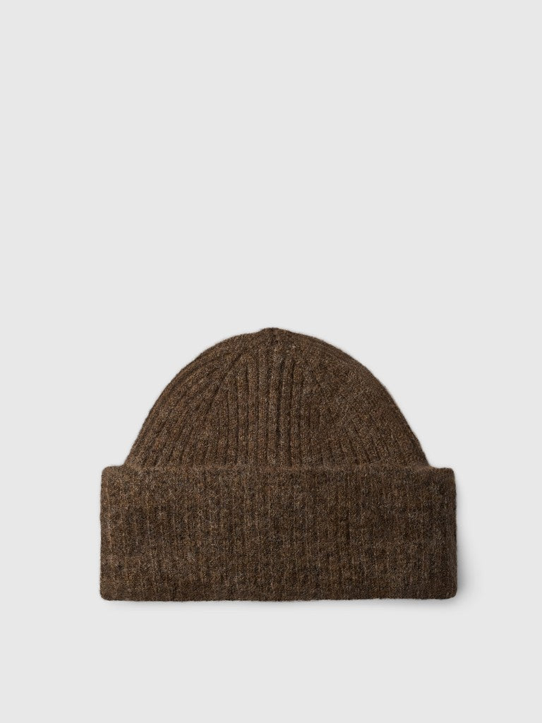 Selected Lulu Ribbed Dachsund Brown Beanie