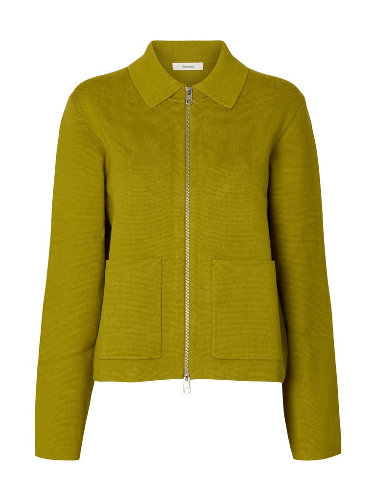 Selected Mika Zip Front Avocado Cardigan