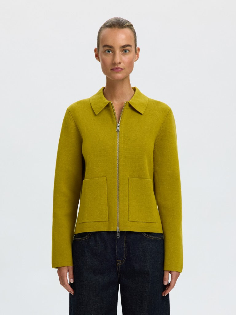 Selected Mika Zip Front Avocado Cardigan