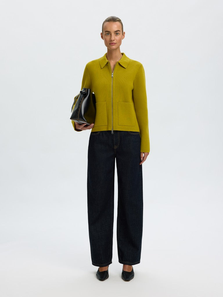 Selected Mika Zip Front Avocado Cardigan