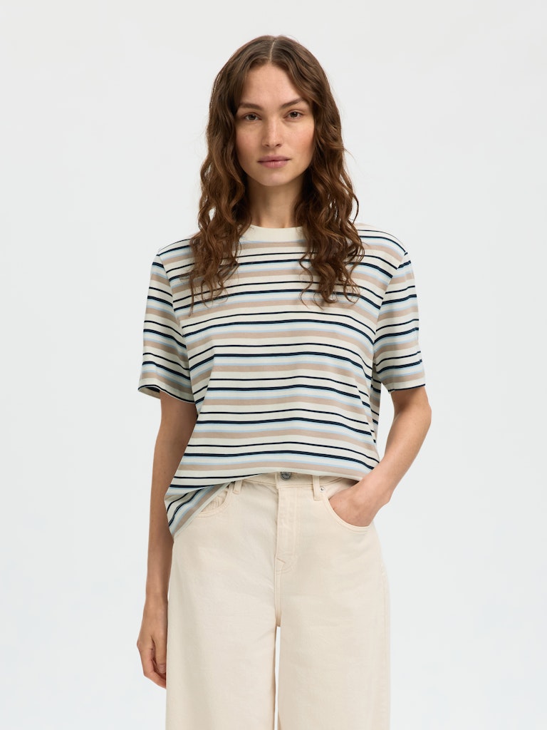 Selected Femme Essential Blue Stripe Boxy Tee