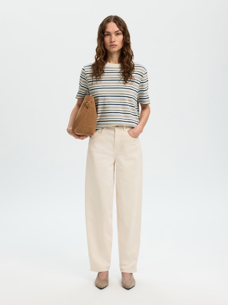 Selected Femme Essential Blue Stripe Boxy Tee