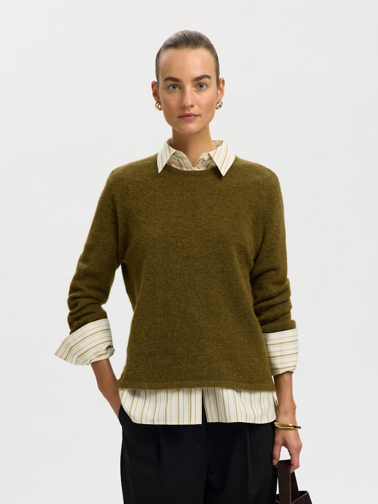 Selected Lulu Green Melange O-Neck Knit