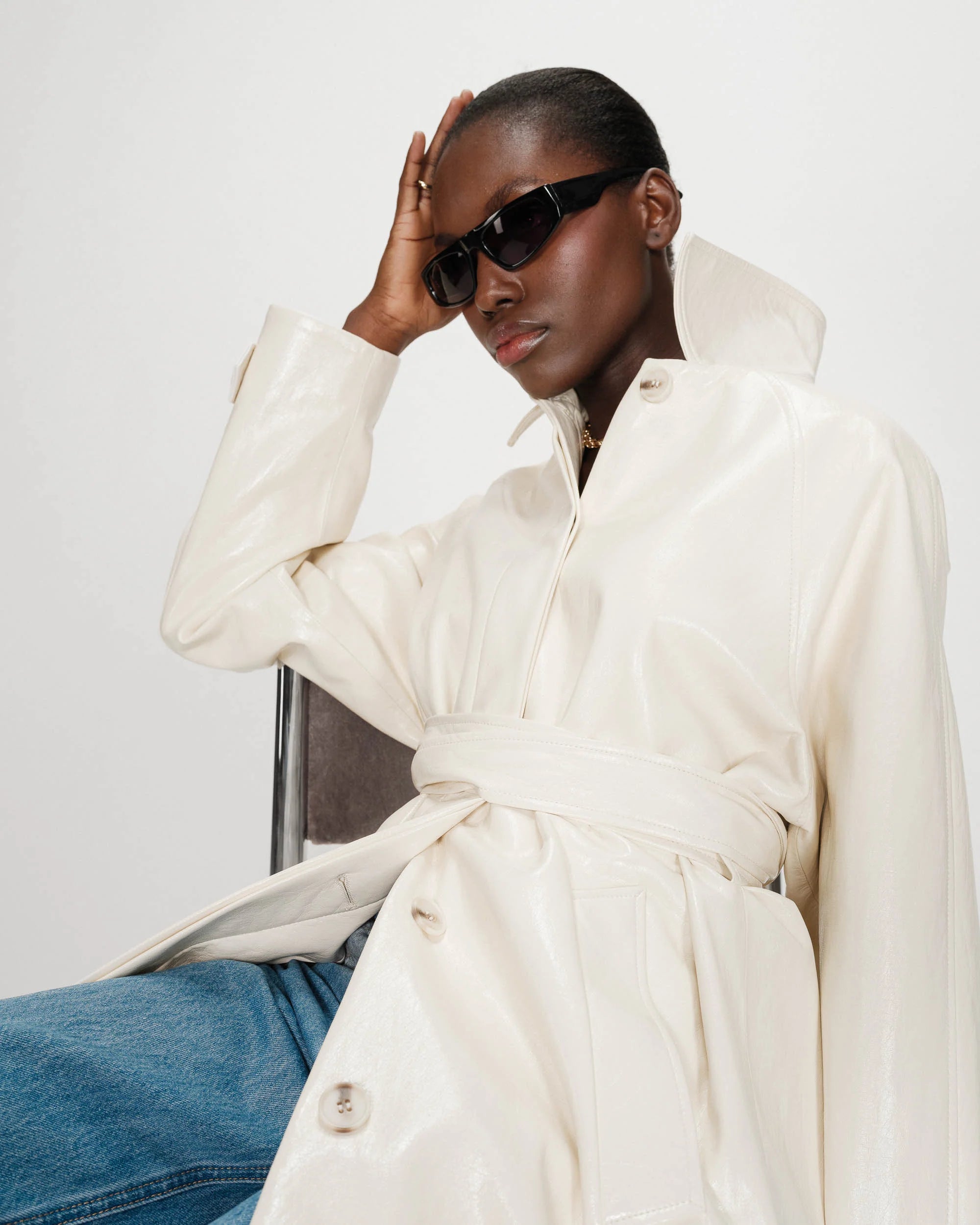 Grace & Mila Vinyl Vanille Velours Coat