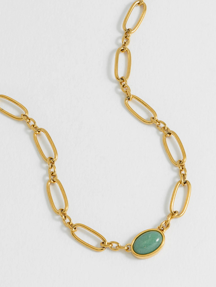 Estella Bartlett Green Aventurine Cabouchon Chain Necklace