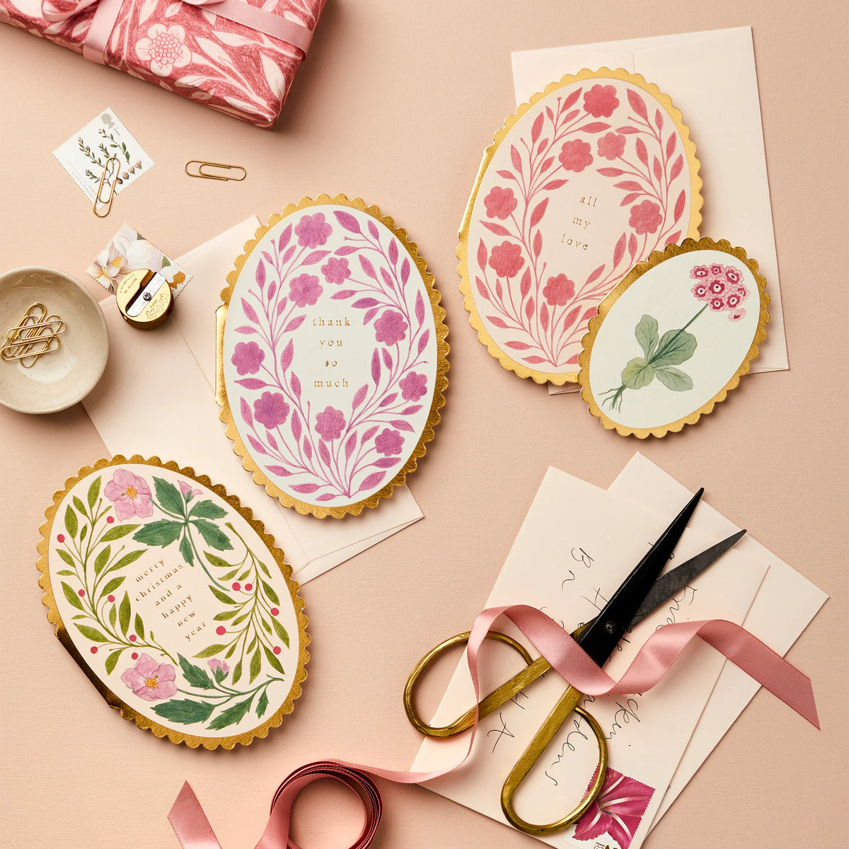 Wanderlust Pink Flora 'Merry Christmas' Greetings Card