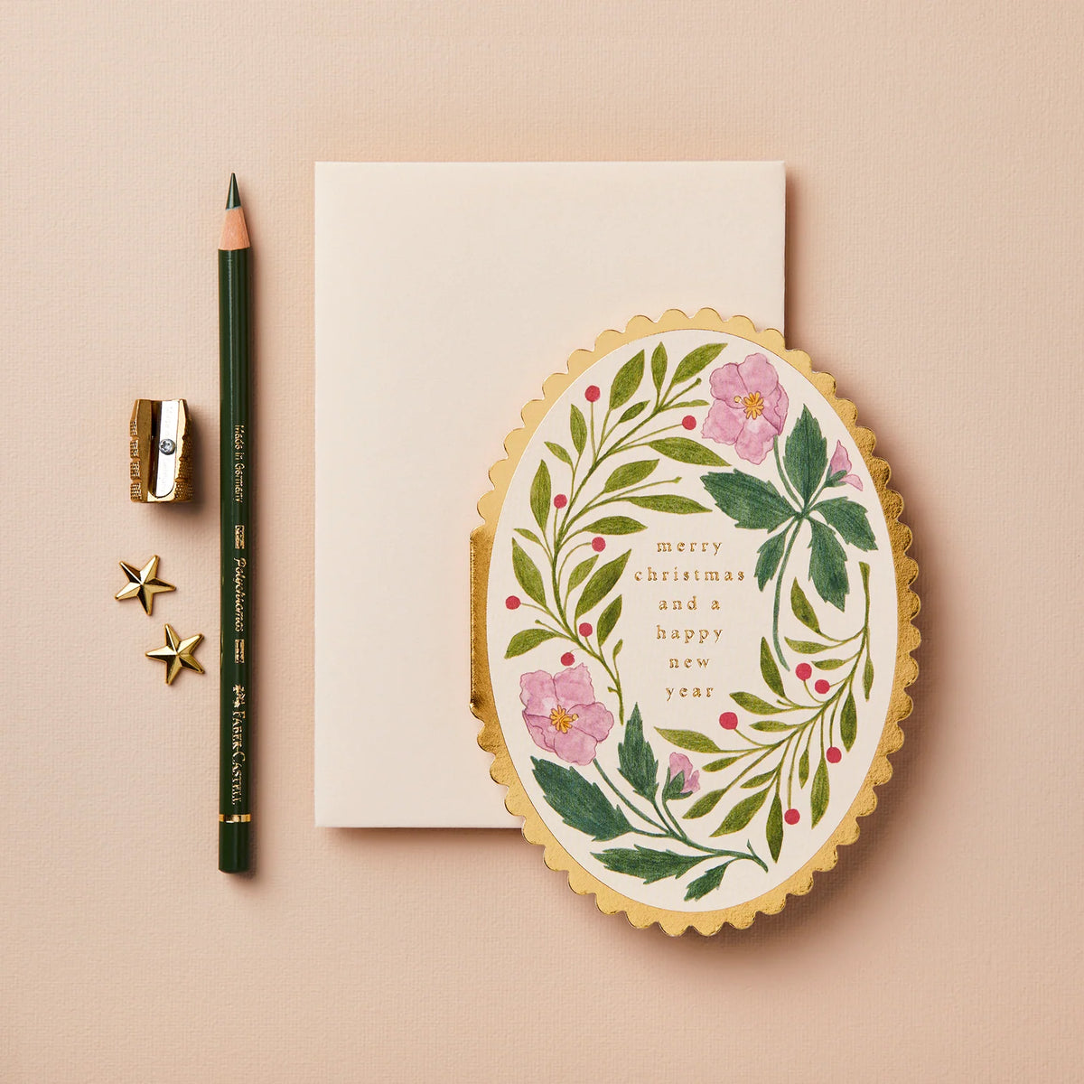 Wanderlust Pink Flora 'Merry Christmas' Greetings Card