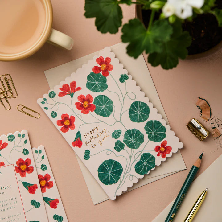 Wanderlust Nasturtium Happy Birthday Greeting Card