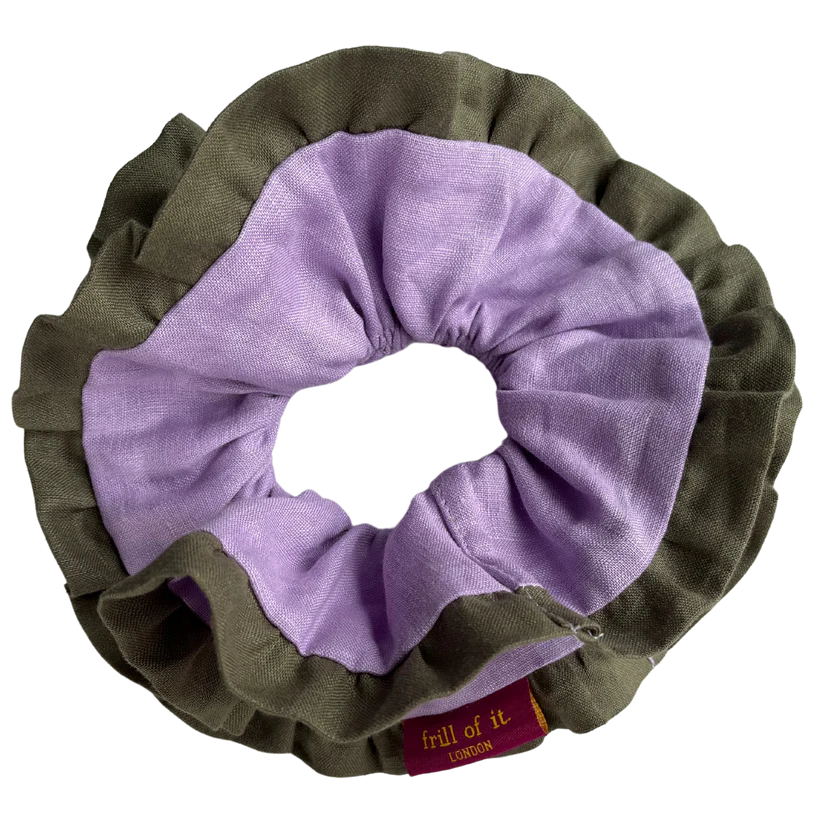 Frill Of It Giant Scrunchies Khaki and Violet