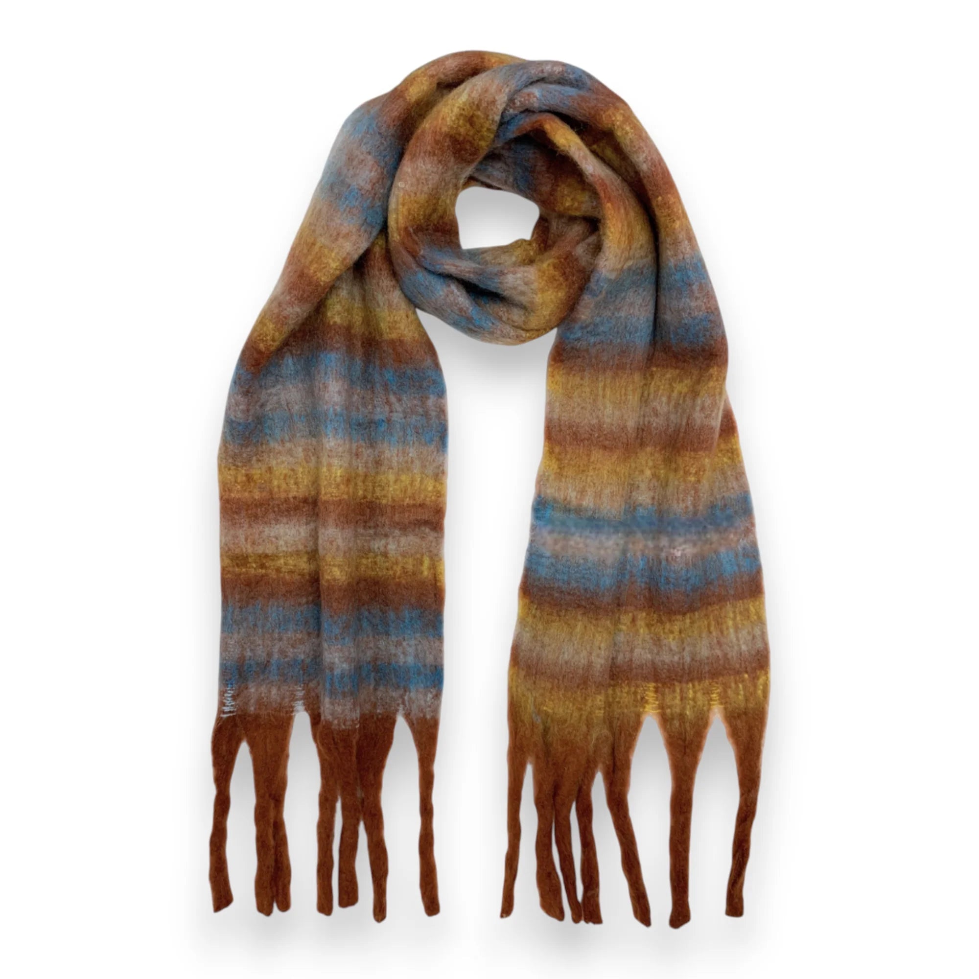 Fluffy Stripe Fringed Scarf