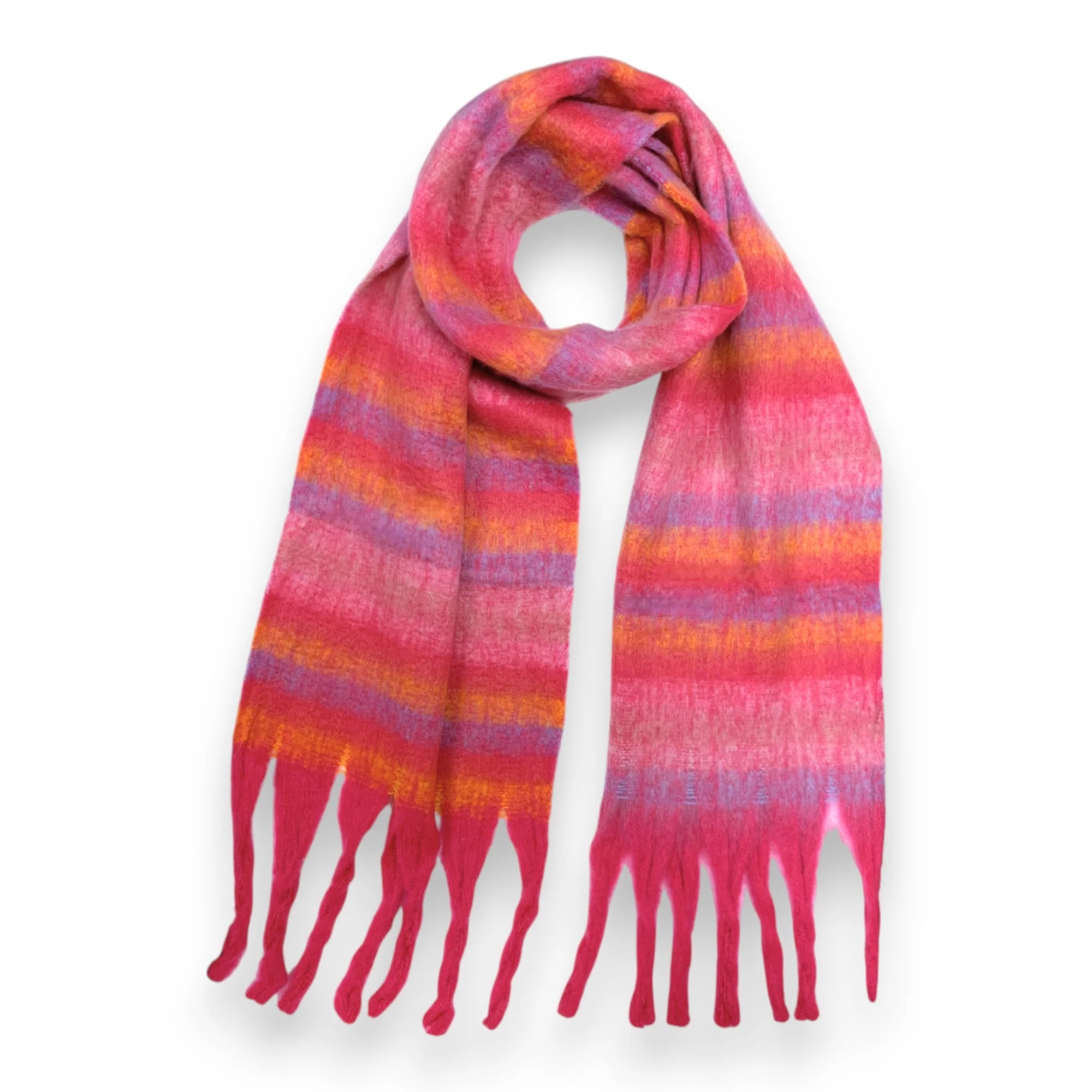 Fluffy Stripe Fringed Scarf