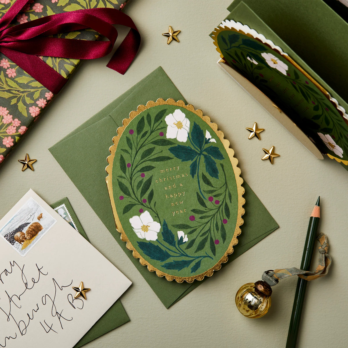Wanderlust Green Flora 'Merry Christmas' Greetings Card