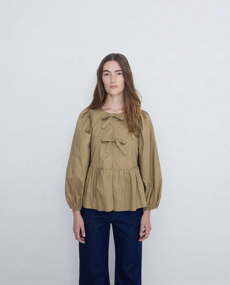 Yerse Caro Olive Green Smock Blouse