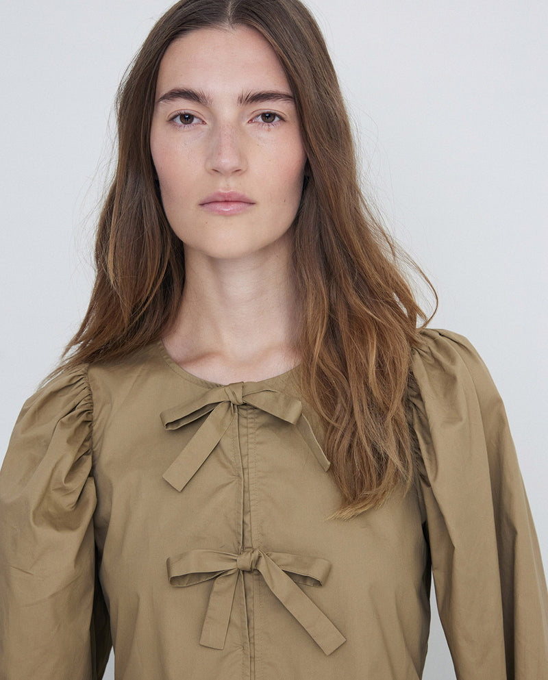 Yerse Caro Olive Green Smock Blouse