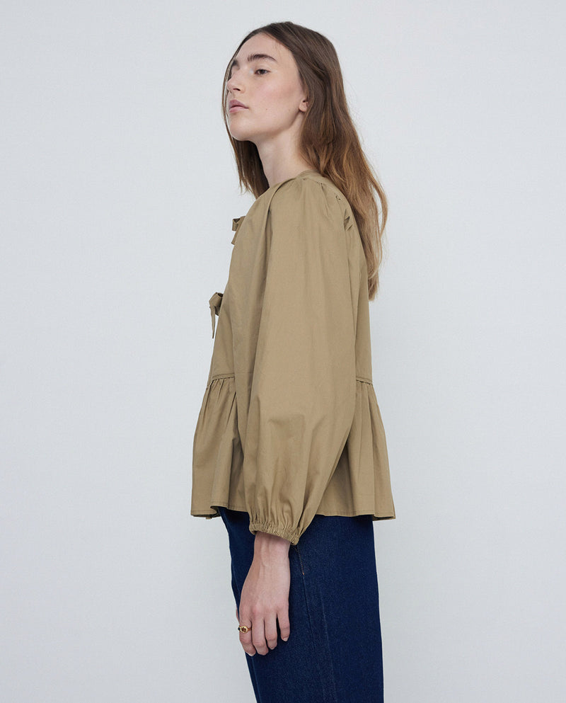 Yerse Caro Olive Green Smock Blouse