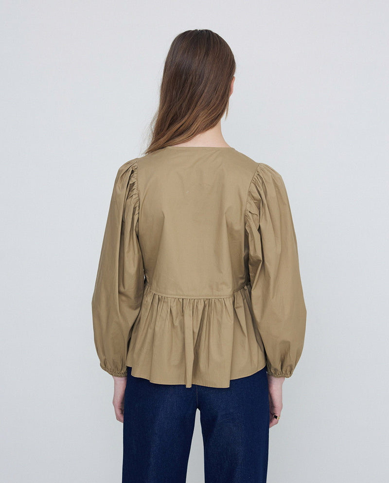 Yerse Caro Olive Green Smock Blouse