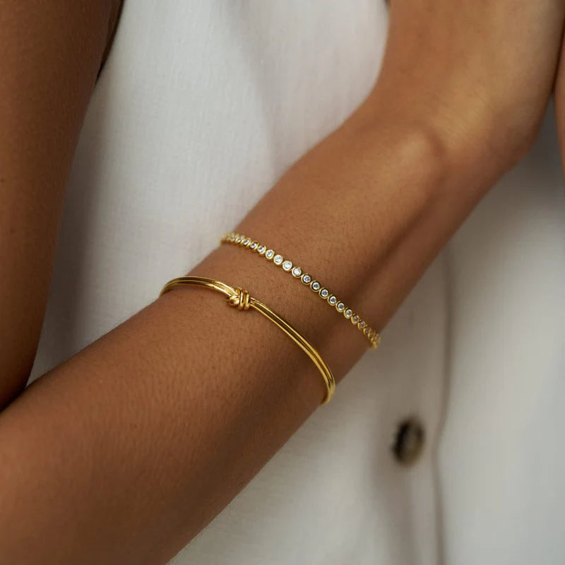 Orelia Linear Knot & Crystal Bangle Wrist Stacking