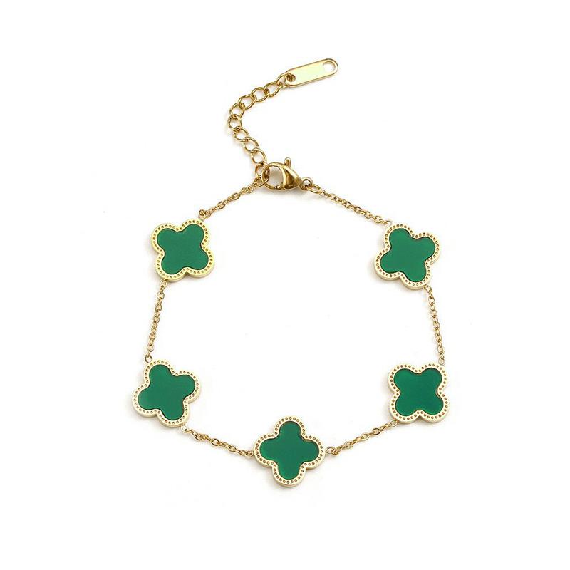 White Leaf Five Clover Bracelet in Green