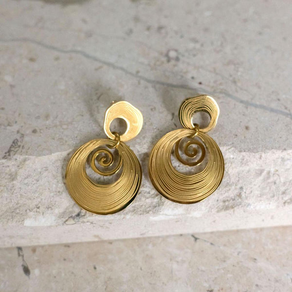White Leaf Gold Concentric Circles Earrings