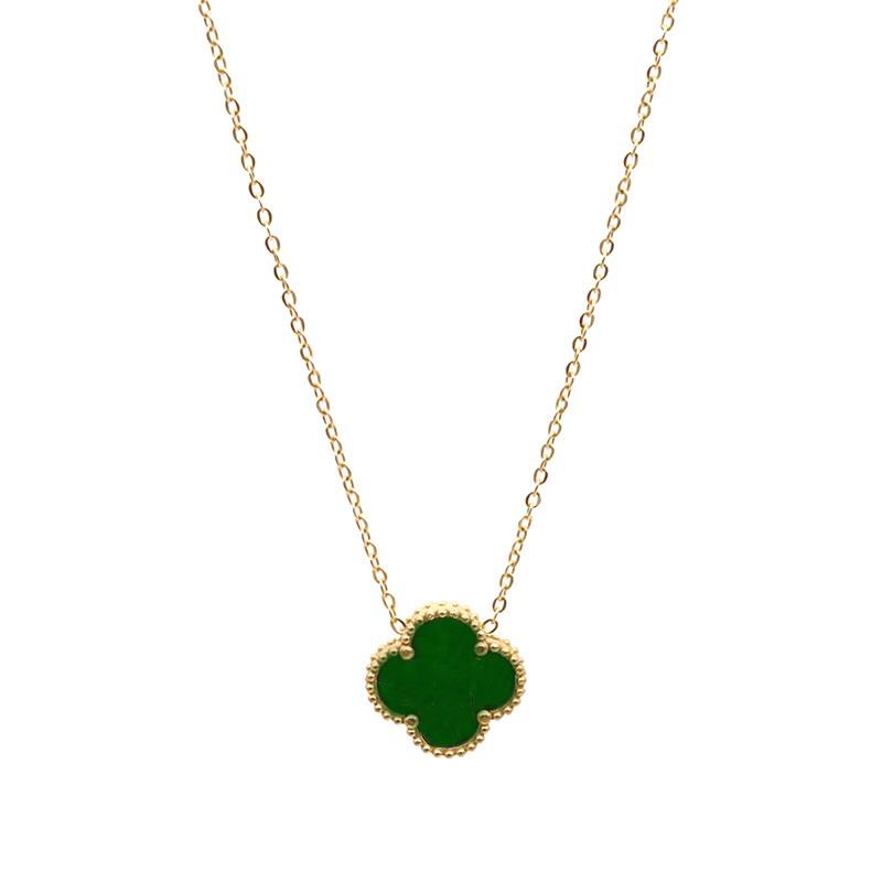 White Leaf Clover Double Sided Pendant in Green