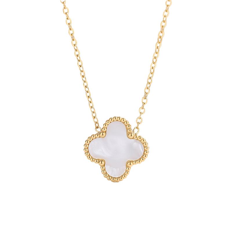 White Leaf Clover Double Sided Pendant in White