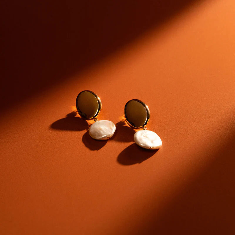 Orelia Gold Polished Coin & Pearl Drop Earrings