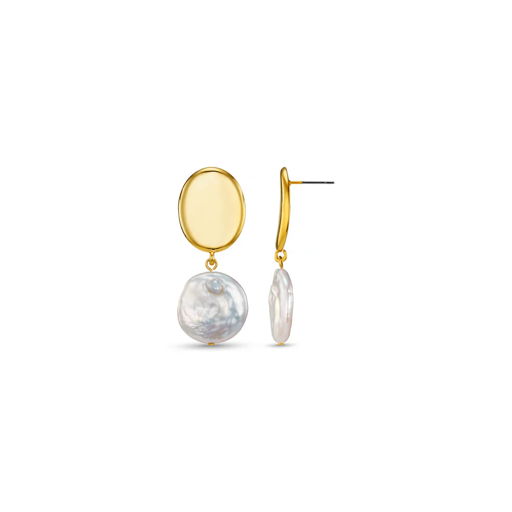 Orelia Gold Polished Coin & Pearl Drop Earrings