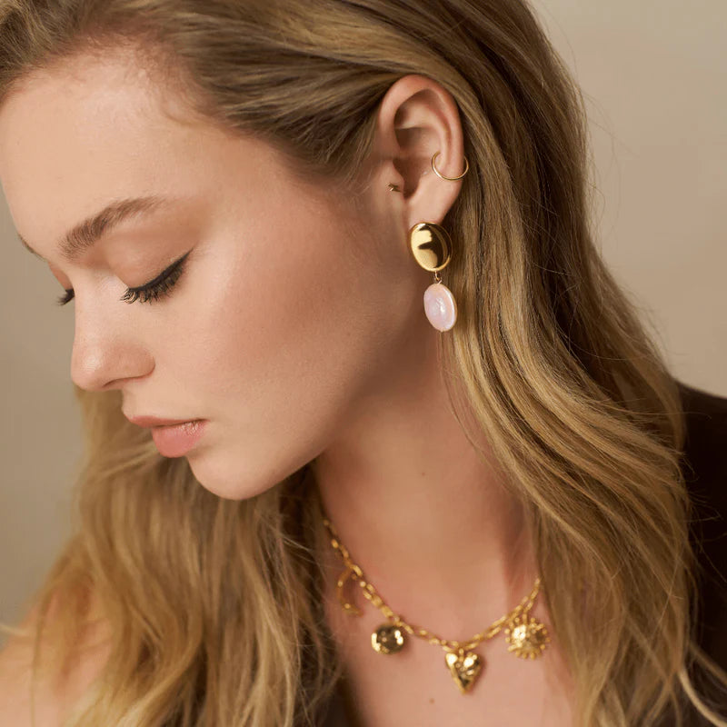 Orelia Gold Polished Coin & Pearl Drop Earrings