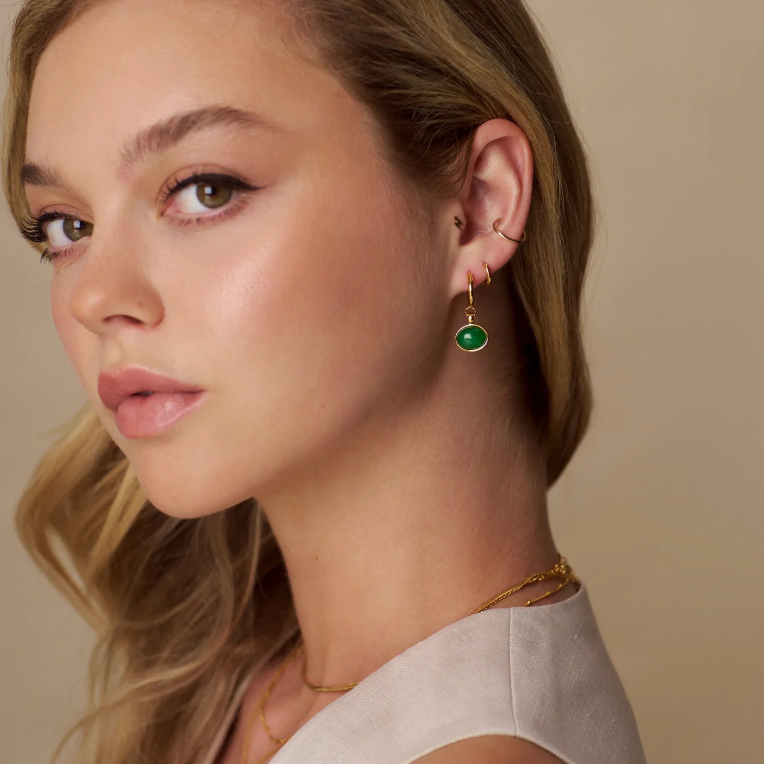 Orelia Semi-Precious Green Drop Hoop Earrings