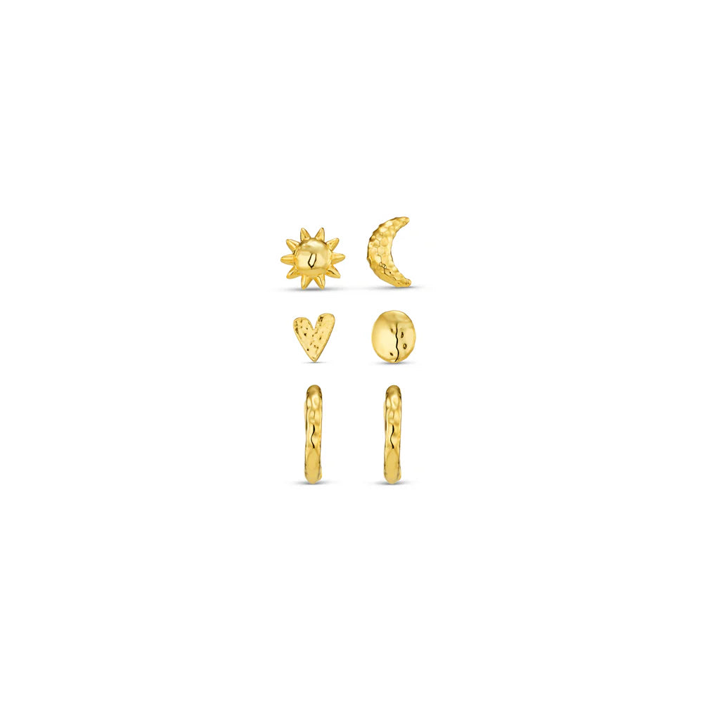 Orelia Gold Molten Mixed Stud & Hoop Ear Pack