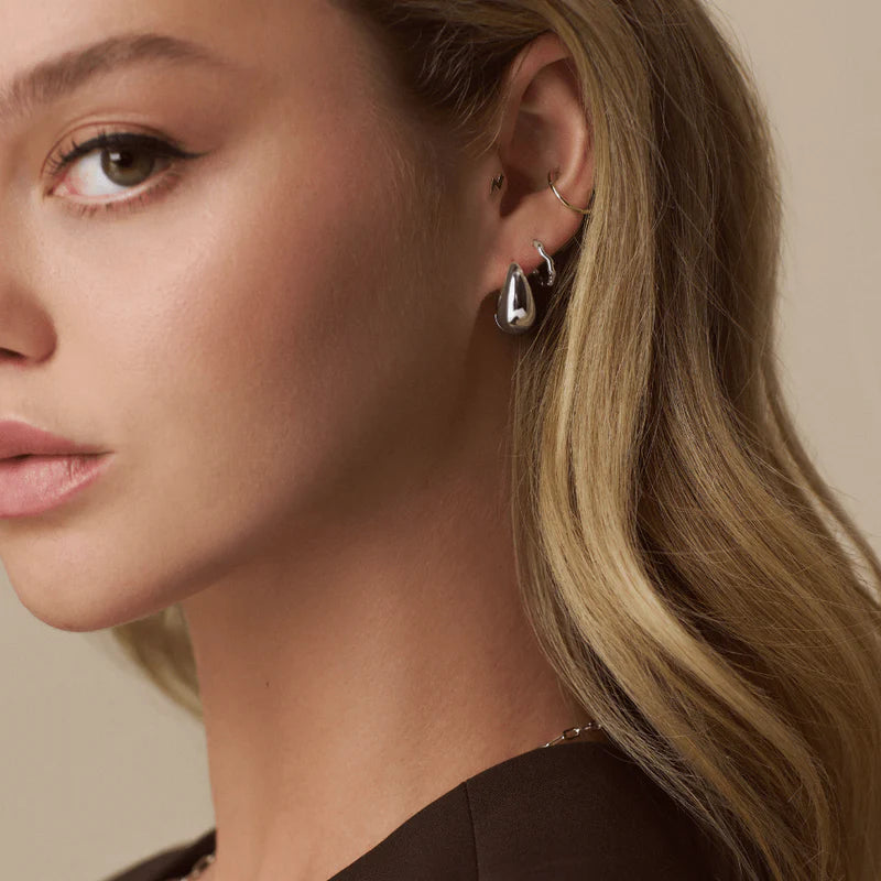 Orelia Silver Polished Domed Taper Hoop Earrings