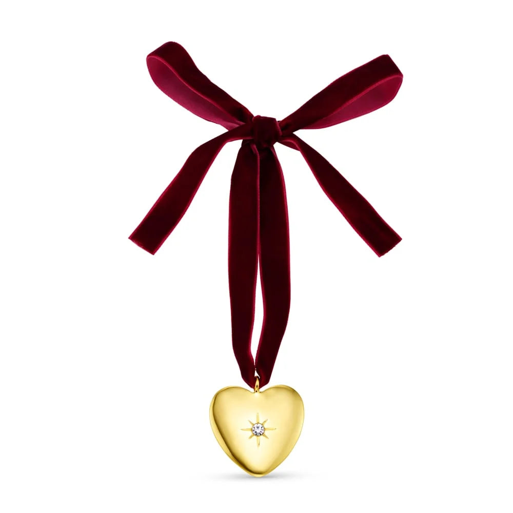 Crystal Heart & Velvet Ribbon Christmas Decoration