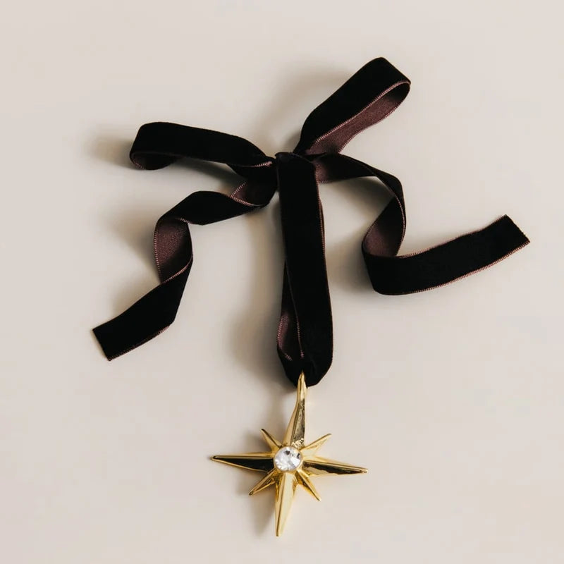 Orelia Crystal Star & Velvet Ribbon Christmas Decoration