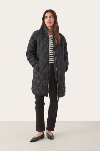 Part Two Olilas Quilted Long Black Coat