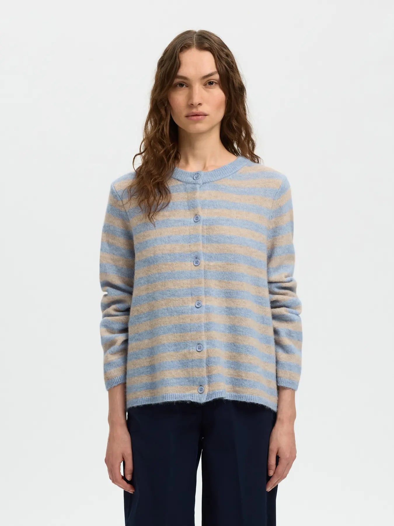 Selected Femme Lulu Blue and Birch Stripe Cardigan