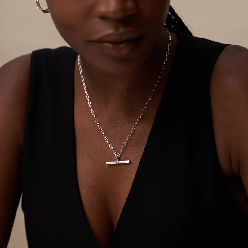 Orelia Silver Chunky T-Bar Mid Length Necklace