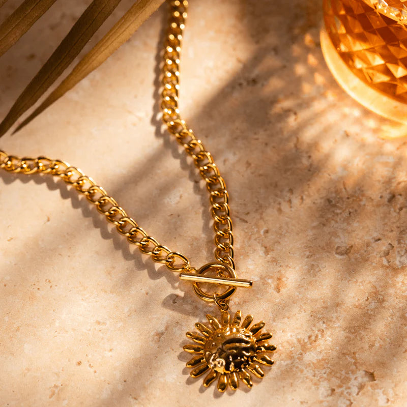 Orelia Gold Molten Sun & T-Bar Necklace