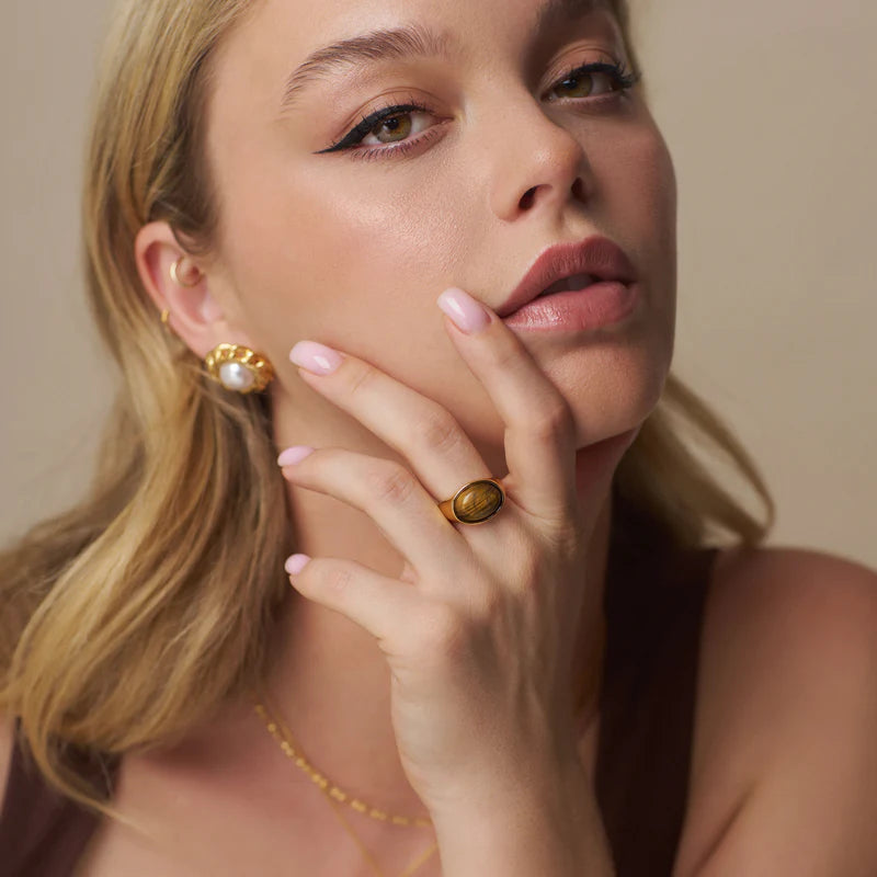 Orelia Semi-Precious Tiger's Eye Statement Ring 