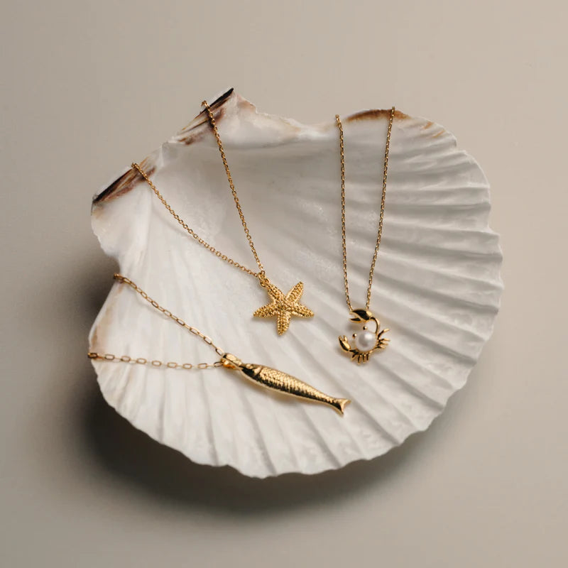 Orelia Pearl Crab Charm Necklace