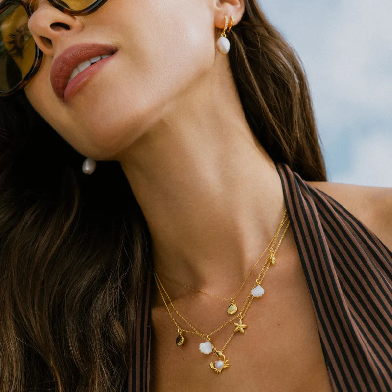 Orelia Pearl Crab Charm Necklace