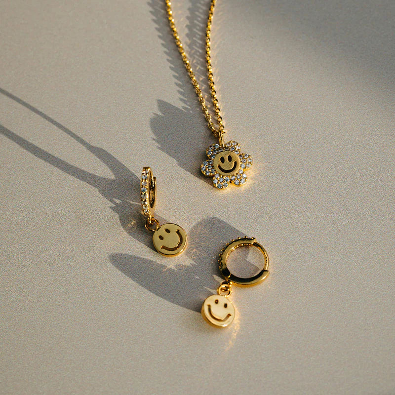 Orelia Pavé Flower Happy Face Charm Necklace