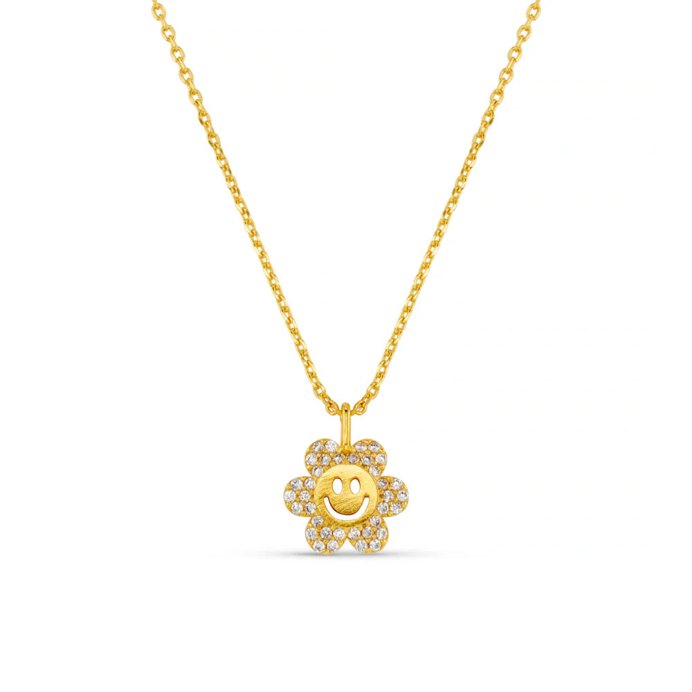 Orelia Pavé Flower Happy Face Charm Necklace