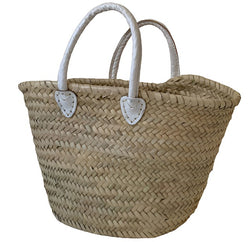 Leather Handle Basket in White