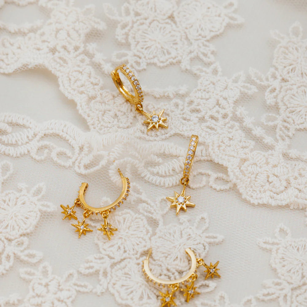 Orelia Pave Starbust Shaker Hoop Earrings