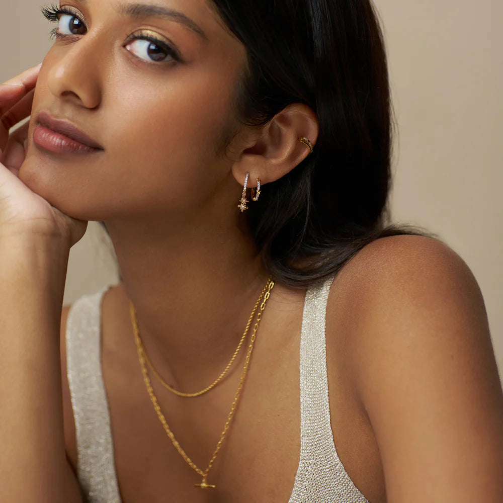 Orelia Pave Starbust Shaker Hoop Earrings